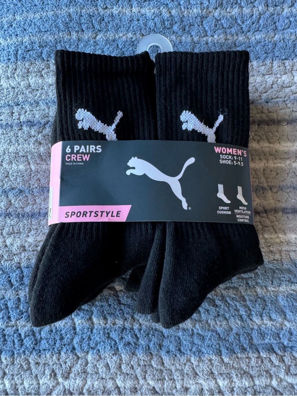 Puma Women's Sportstyle Crew Socks 6 Pairs Black